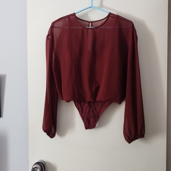 WILFRED Talmont Burgundy Chiffon Layered Bodysuit S - Picture 3 of 7